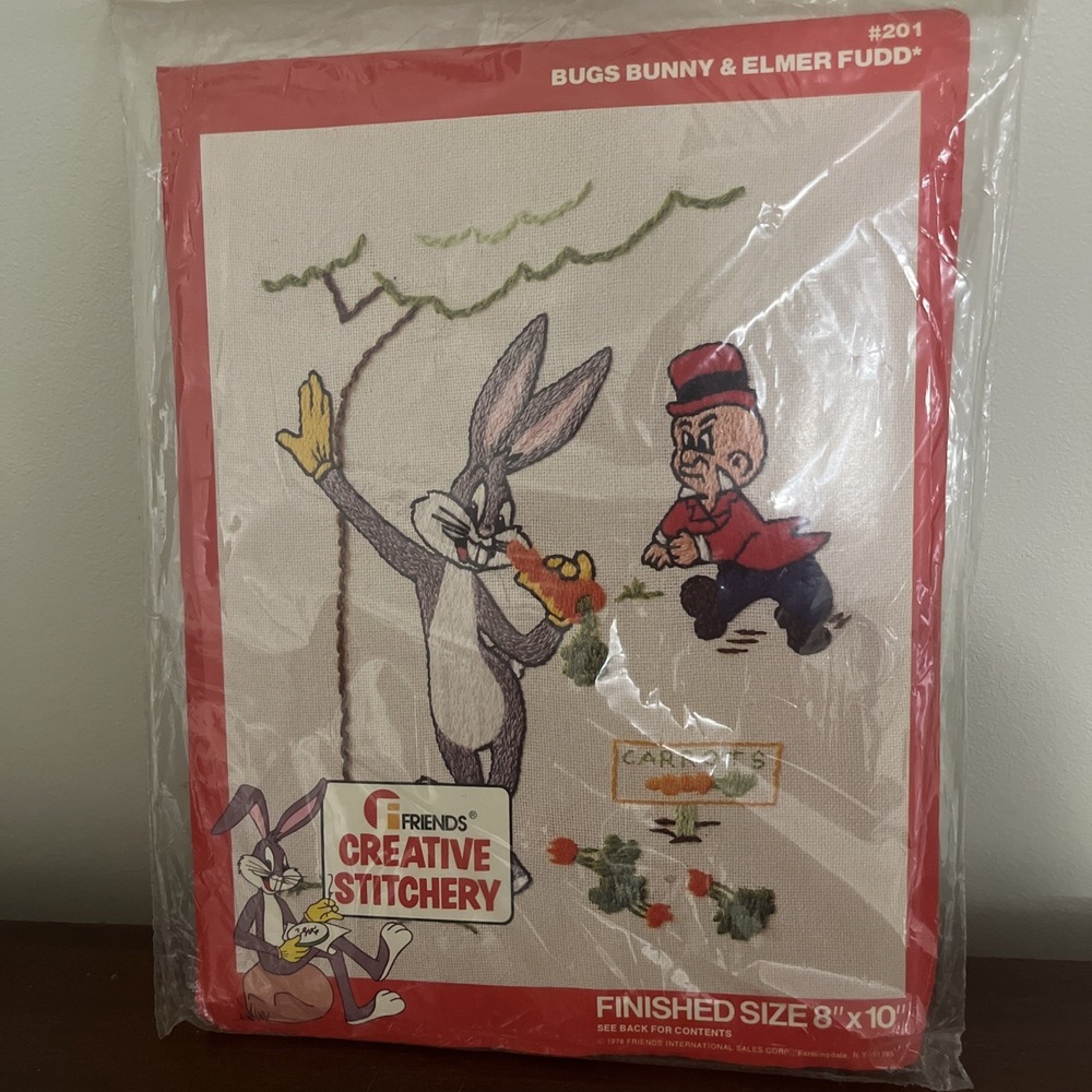 Vintage Bugs Bunny Elmer Fudd Creative Stitchery Looney Toons Crewel Kit Sealed